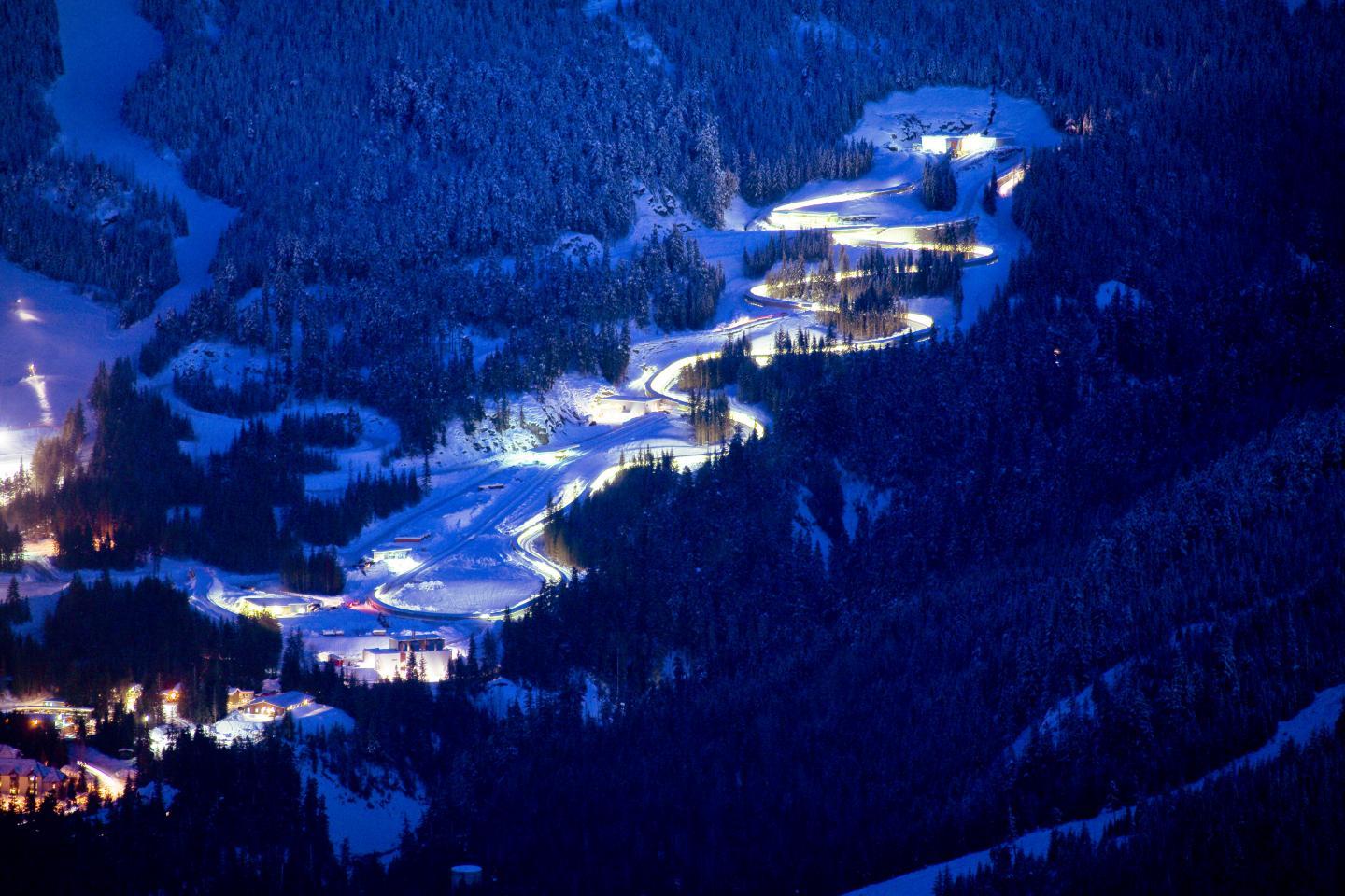 bobsleigh track at night