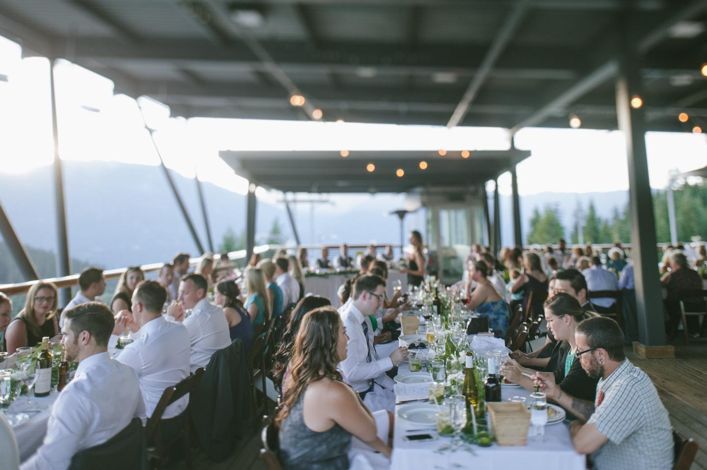 wedding reception on deck in the mountains