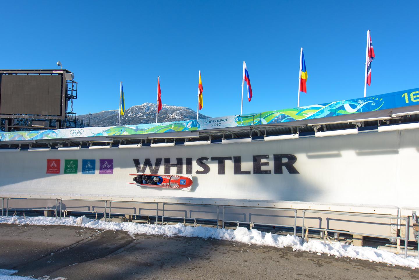 bobsled on track in Whistler