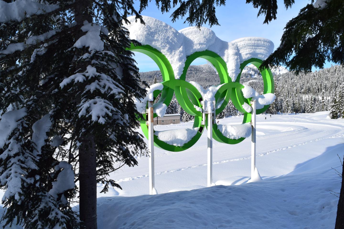 Olympic Rings covered in snow at Whistler Olympic Park